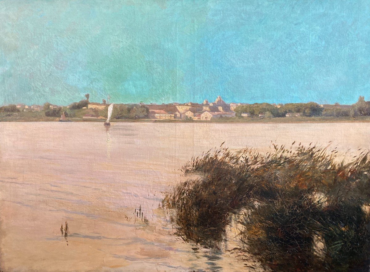 French School From The Beginning Of The 20th Century, Landscape On The Edge Of The Loire, Oil On Canvas-photo-2
