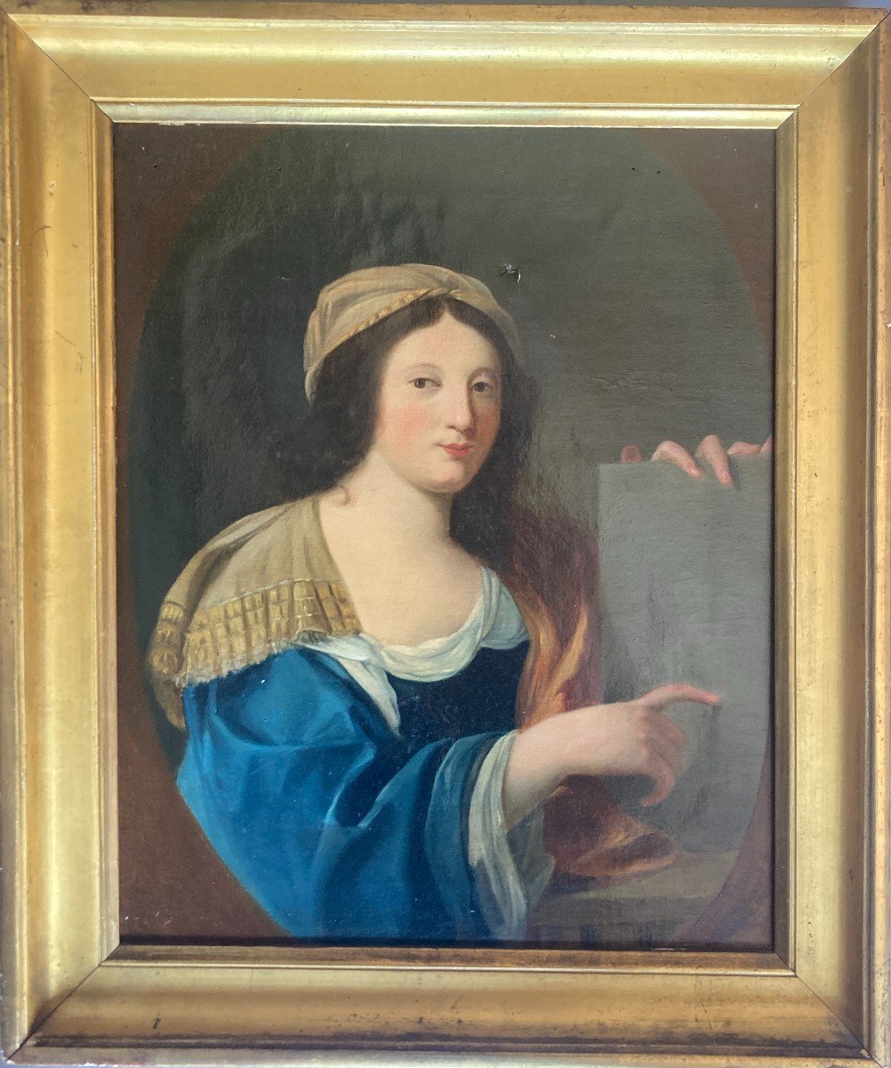 19th Century French School, Allegory: Portrait Of A Woman, Oil On Paper Laid On Canvas