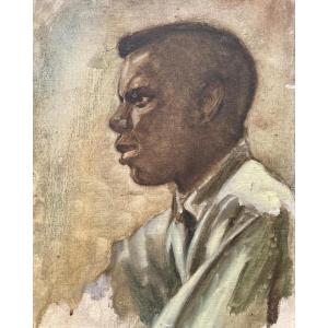 Ecole Française Vers 1920, Etude de portrait d'Homme Noir, Huile Sur Toile