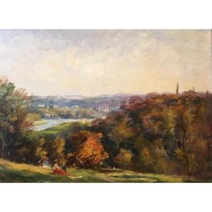 Adolphe Bachmann (né Vers 1880), Vue Animée Du Parc De Saint Cloud, Huile Sur Panneau