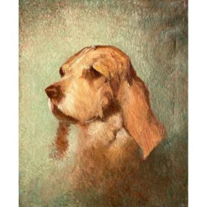 French School From The End Of The 19th Century, Portrait Of A Dog, Oil On Canvas