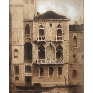 Georges Lacroix (1882-1960), Venise, Palais Sur Le Grand Canal, Aquarelle, Dessin, 1918