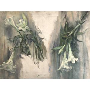 Ecole Française Du Début Du XXe Siècle, Etude De Fleurs : Lys, Huile Sur Toile