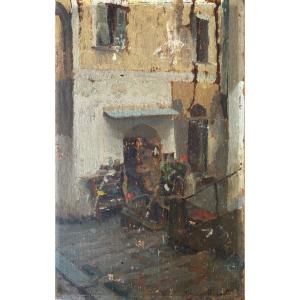 Jules Octave Triquet (paris 1867-1914), Market Scene In San Remo In Italy, Oil