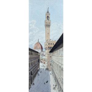 French School Early 20th Century, View Of Florence: The Duomo And The Arnolfo Tower Of The Palaccio Vecchio