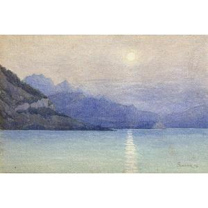 Lidindo Ferraz (1877-1951), Presumed View Of The Bay Of Rio In Brazil, Watercolor Drawing