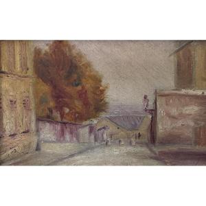 Roland Ducarré (1890-1914), Vue de la rue du Chevalier de la Barre à Montmartre à Paris, huile 