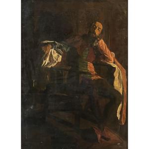Attribué à Alfred Dehodencq (1822-1882), Portrait d'homme ou Acteur troubadour, huile sur toile