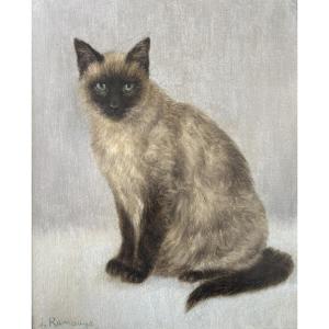J.Ramaugé?, Portrait de Chat Siamois, huile sur carton