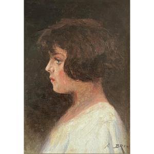 Alexandre Brun (Marseille 1853-1941), Portrait de jeune fille de profil, huile sur toile