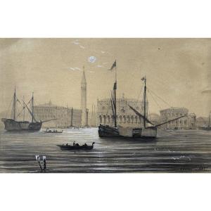 French School, 19th Century, View Of Venice, Pencil Drawing, Watercolor And Gouache, 1846