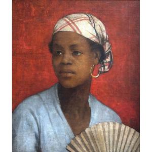 French School, 19th Century, Portrait Of A Young Carribean Woman, Oil On Canvas