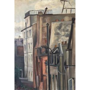 Mara Tahon d'Arnoldi (XXe), Paysage urbain, huile sur toile, Amis des Arts de Pau