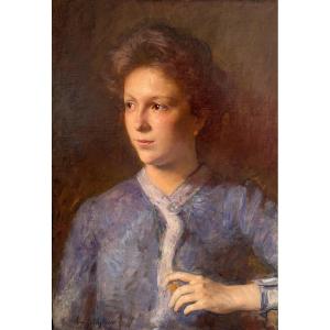 Amy Hughes (19th Century), Portrait Of A Young Woman With A Necklace, Oil On Canvas, 1876