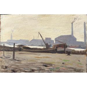 Jules Octave Triquet (1867-1914), Vue présumée des bords de Seine, huile sur panneau