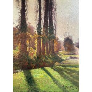 Maurice Dubois (bordeaux 1869-preignac 1944), Landscape: Italian Poplars, Oil On Canvas