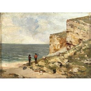 Charles Montlevault (lyon C.1835-1897), Lively Seaside Landscape, Oil