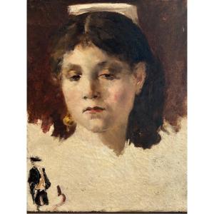 Ecole XIXe, dans le gout de Joao Marques de Oliveira, Portrait d'Arlésienne ou Romaine, huile 