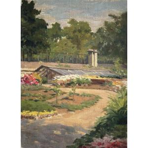 Charles Hirlemann (20th), Roseraie à La Verrière, Oil On Canvas