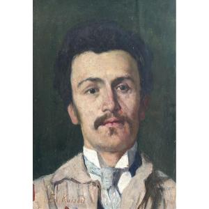 Edouard Kaiser (1855-1931), Portrait d'homme : autoportrait?, huile sur papier