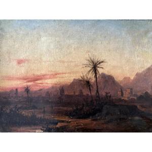 Aimé Louis André (lyon 1815-1885)attr.à, Paysage Orientaliste: Afrique du Nord ou Liban, papier