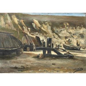 Louis Jacques Marion (1856-1896), Normandy Beach With Careening Boats, Oil