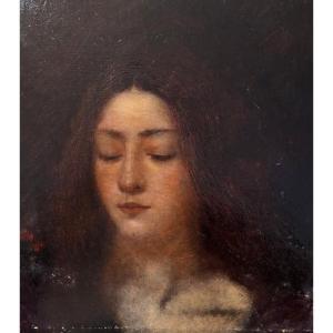 English Symbolist School, Portrait Of A Woman With Closed Eyes, Oil On Canvas