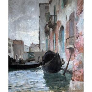 Raymond Allegre (1857–1933), Canal In Venice, Italy, Oil On Canvas