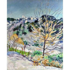 Franck Innocent (rouen, 1912–1983), Landscape: View Of Saint-paul De Vence, 1982, Oil