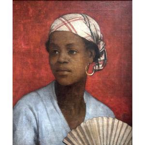19th-century French School, Portrait Of A Young Woman From The Antilles, Oil On Canvas