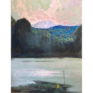 Louis Marie Emile Blanchard, Known As Florane, 1869–1939, *landscape With A Boat*, Mixed Media, Drawing
