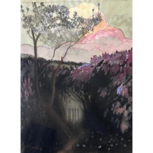 Louis Emile Blanchard, Known As Florane, 1869–1939, *landscape With A Fence*, Mixed Media, Drawing