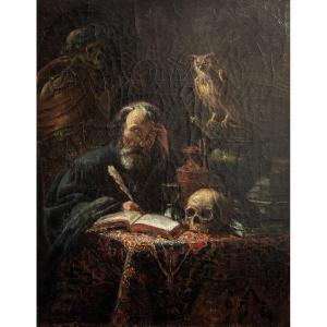 Ecole française du XIXe siècle, Vanité: le Philosophe et la mort ou la Carmagnolle, huile