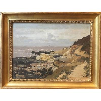 Louis Cabié (1854-bordeaux 1939), View Of The Beach In Saint Palais Sur Mer, Charente Maritime
