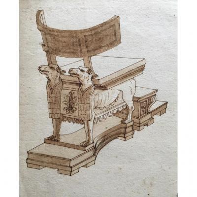French Or Italian 18th Century School, Curule Headquarters Study With Dog Heads, Drawing