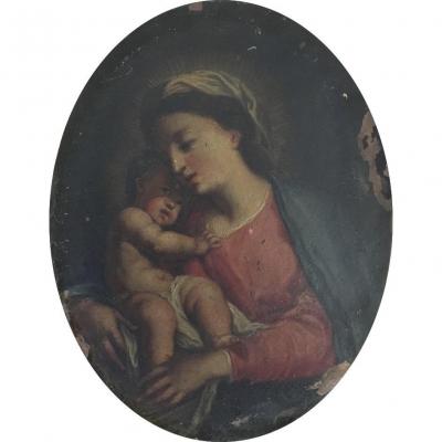 Italian School Of The Eighteenth Century, Entourage Of S. Conca, Virgin And Child, Oil On Copper