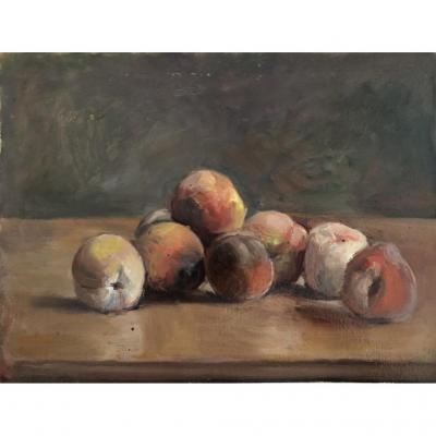 Sarah Bernhardt (in The Gout De), Early 20th Century, Still Life With Peaches, Oil On Cardboard