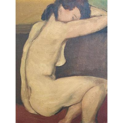 Lyonnaise School Of The Twentieth Century, Nude Of Woman, Oil On Hardboard