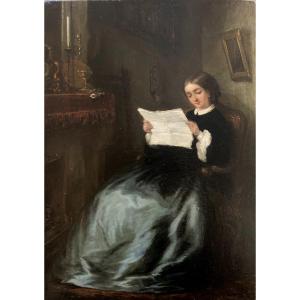 Pauline Caron-langlois (born In 1825), Young Woman Reading In An Interior, Woman Painter