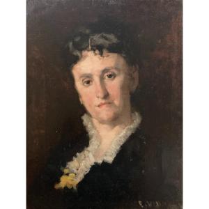 Eugène Vidal (1850-1906), Portrait De Femme, Huile Sur Toile