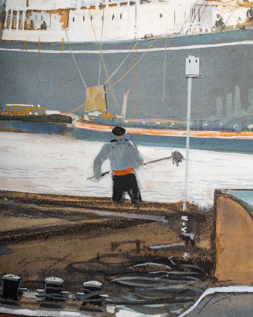 Sandy Hook (1879 -1960) Official Painter Of The Navy - Antwerp - View Of The Docks.-photo-1