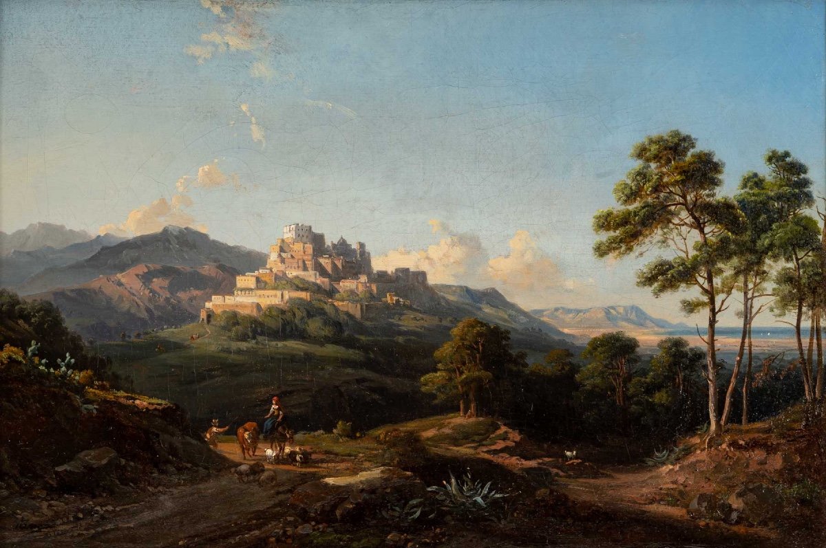 Jean-charles-joseph RÉMOND (1795- 1875)- Paysage animé, Vue De Cagnes- Sur- Mer, Circa 1840.