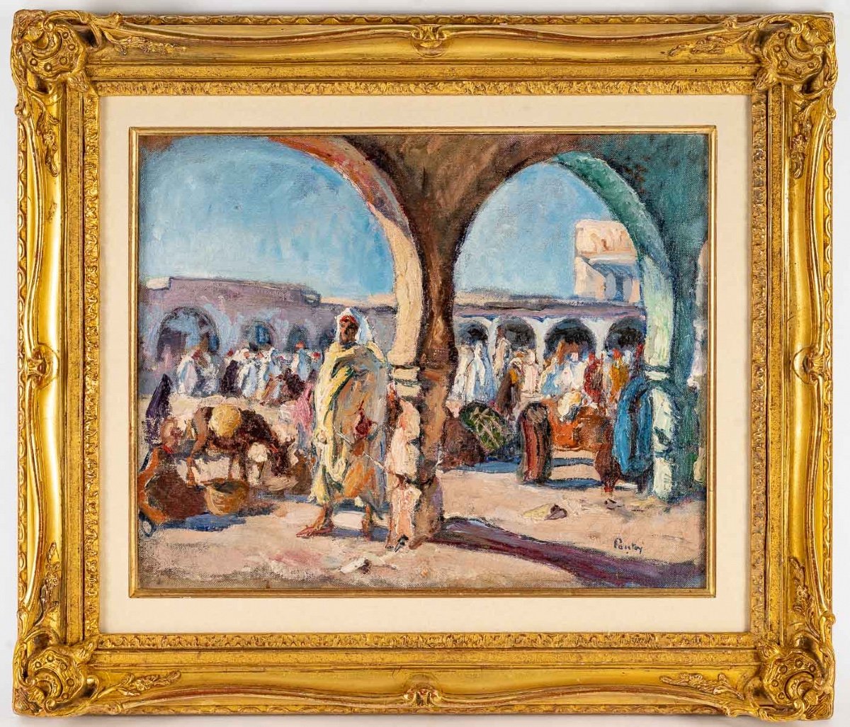 Henri PONTOY (1888 - 1968) -  Scène de marché à Essaouira au Maroc, Circa 1930-photo-2