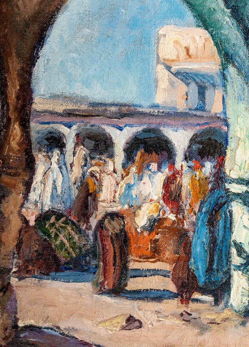 Henri PONTOY (1888 - 1968) -  Scène de marché à Essaouira au Maroc, Circa 1930-photo-4