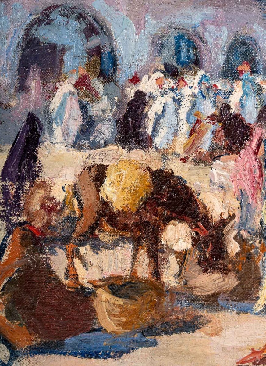 Henri PONTOY (1888 - 1968) -  Scène de marché à Essaouira au Maroc, Circa 1930-photo-2