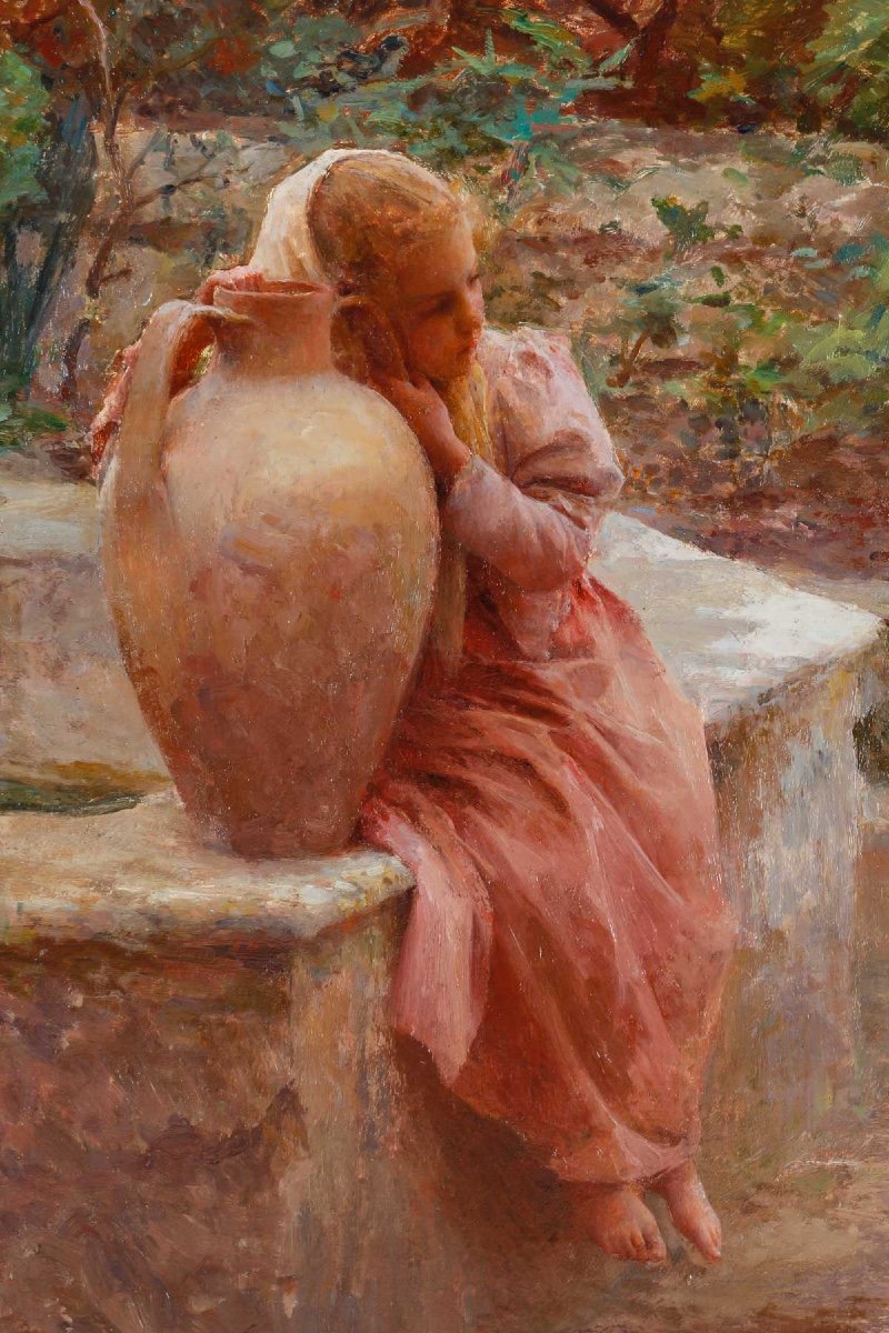 Henri Paul Royer ( 1869 - 1938 ) - Child At La Fontaine.-photo-3