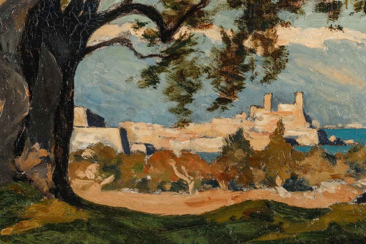 Henri Joseph Harpignies (1819 - 1916) - View Of Cap d'Antibes, Circa 1880-photo-2