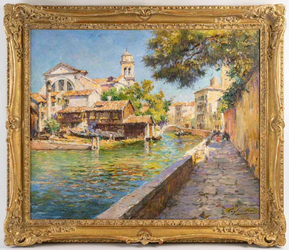 Julien Gustave GAGLIARDINI (1846- 1927) français-  Venise, le Squero de San Trovaso, circa 1900-photo-2