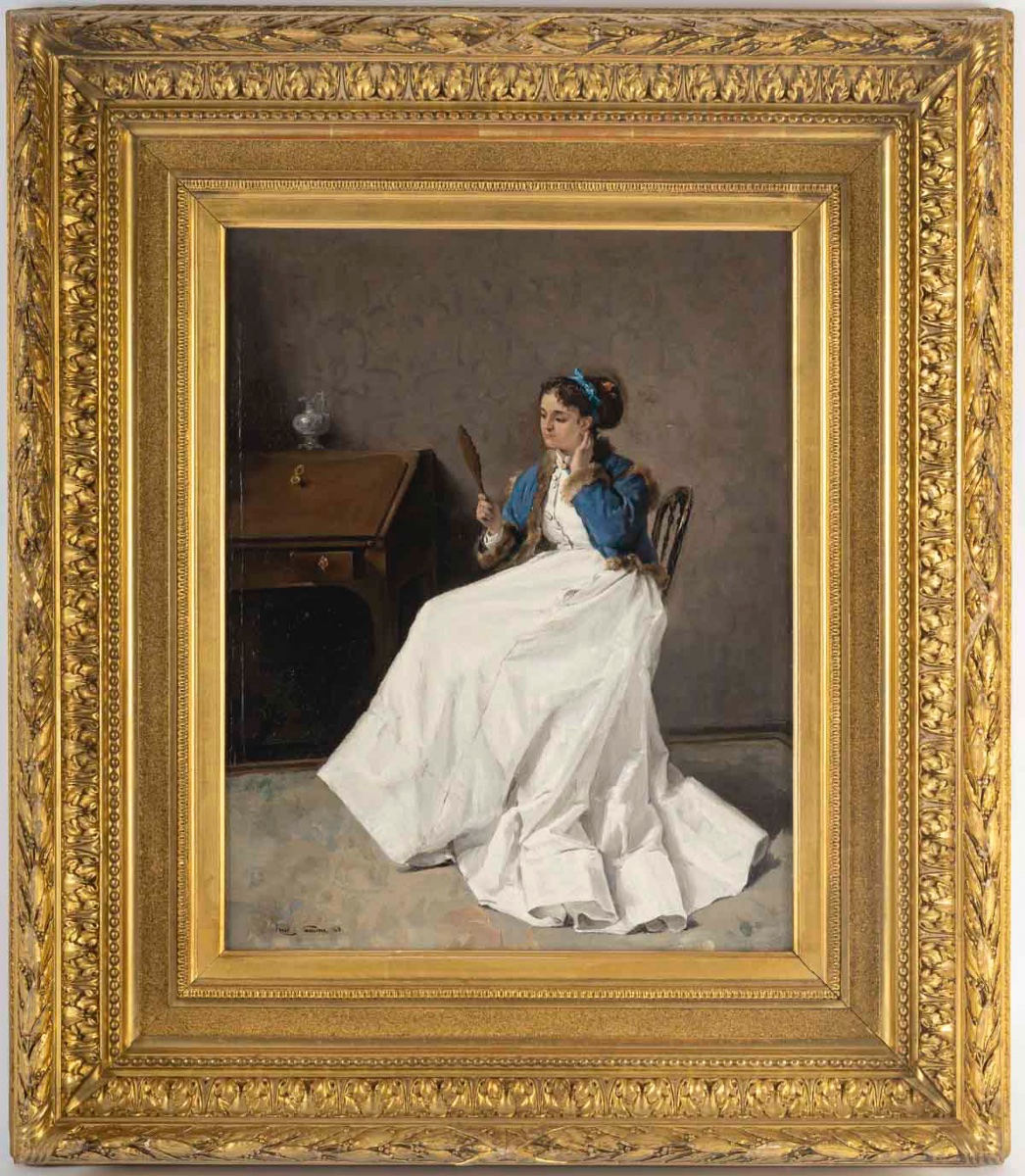 Henri René Gaume (born In 1834) Woman At The Mirror, Dated 1868-photo-2
