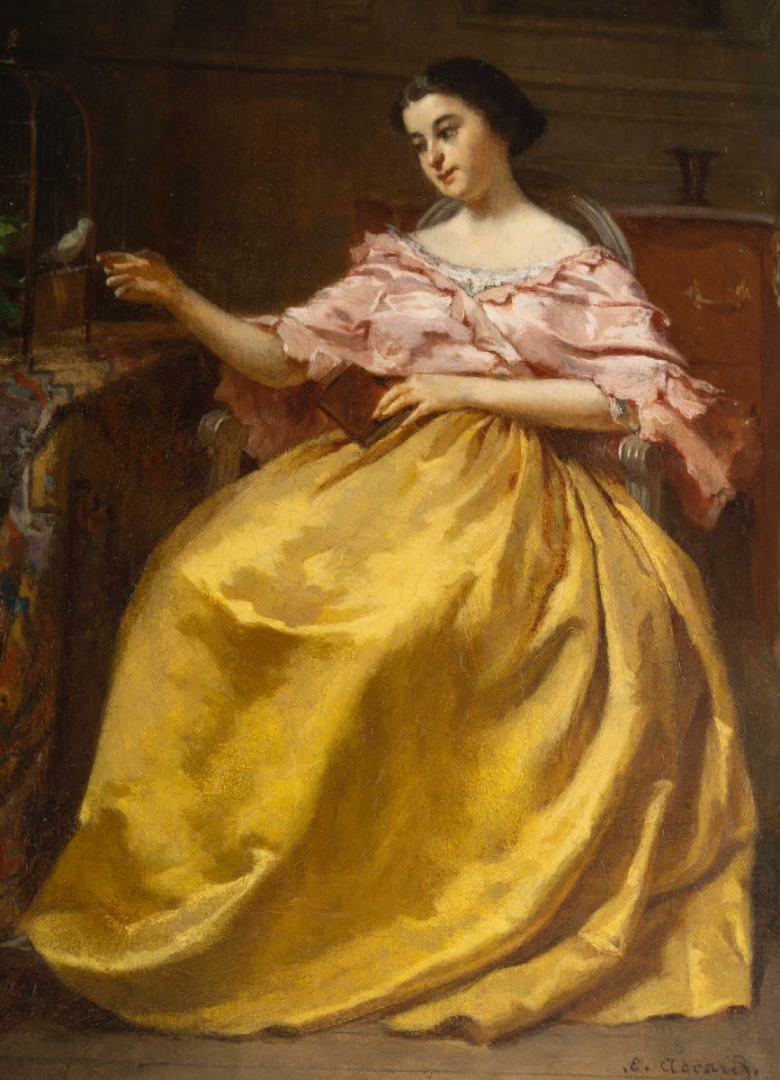 Eugène Accard (1826 - 1888) - Woman With A Bird, 1858-photo-2